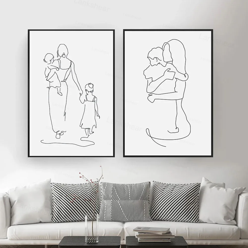 Абстрактная Минималистичная Настенная картина с изображением сына и мамы | Дом