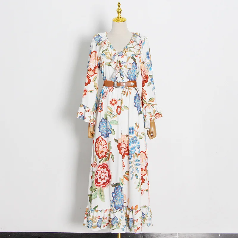 2021 spring new style temperament printing fashion Ruffle collar beach long dress women's fashion
2021 spring new style temperament printing fashion Ruffle collar beach long dress women's fashion