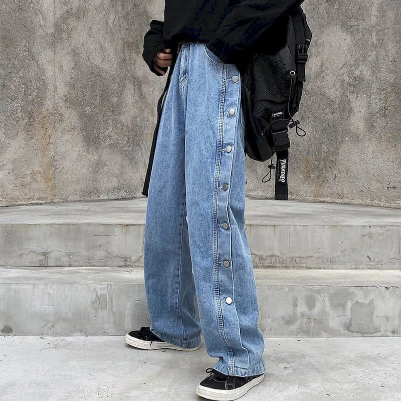 Autumn Spring Harajuku Denim Pants Men's Jeans Straight Pants Women Wide Leg Pants With Split Side Unisex Trousers
Autumn Spring Harajuku Denim Pants Men's Jeans Straight Pants Women Wide Leg Pants With Split Side Unisex Trousers