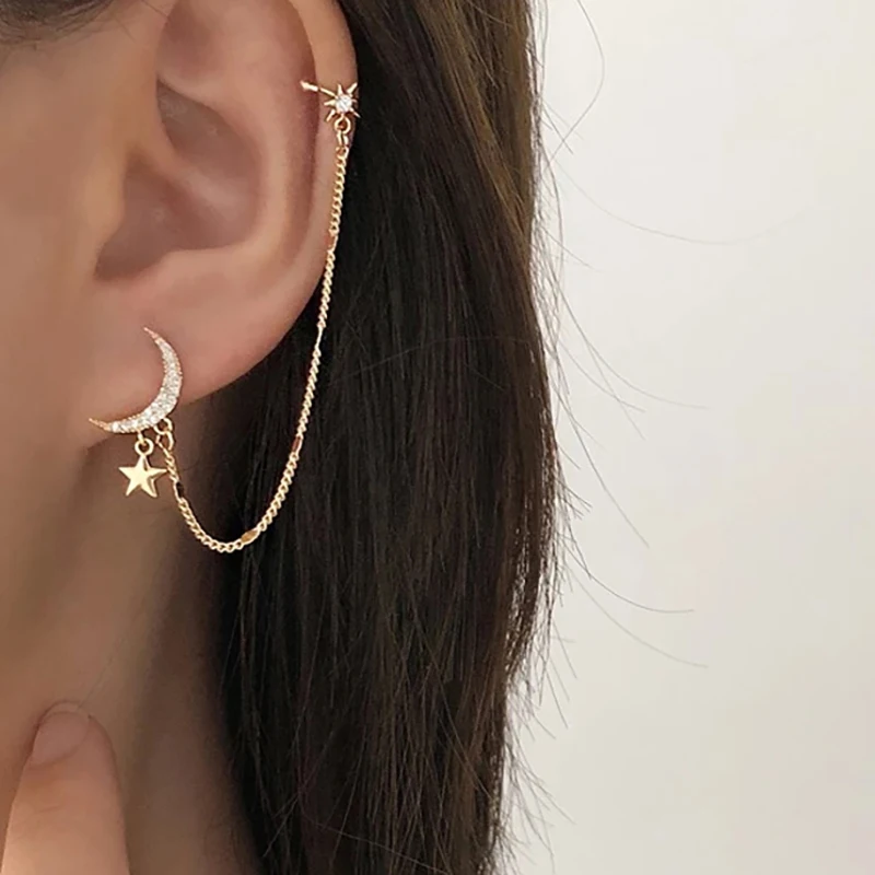 New Fashion Gold Color Moon Star Clip Earrings Ear Clip For Women Simple Fake Cartilage Long Tassel Chain Ear Cuff Jewelry
New Fashion Gold Color Moon Star Clip Earrings Ear Clip For Women Simple Fake Cartilage Long Tassel Chain Ear Cuff Jewelry