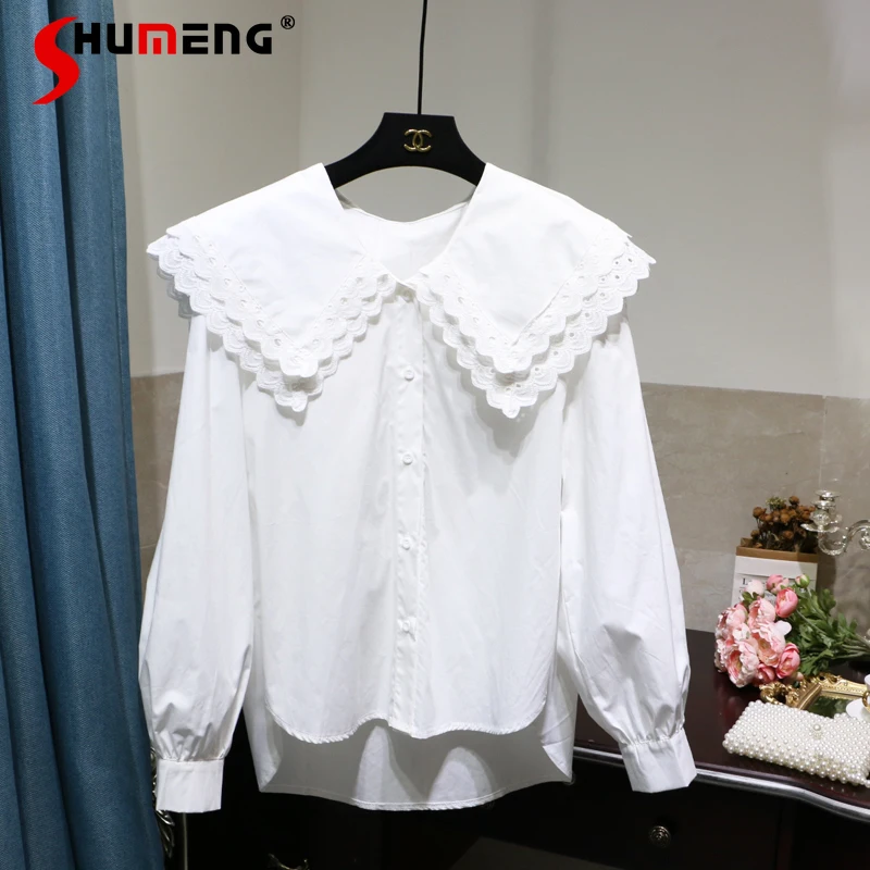 2021 Autumn New Peter Pan Collar Puff Sleeve Solid Color Shirt Women's Fashion All-Match Lace Loose Casual Blouse for Ladies
2021 Autumn New Peter Pan Collar Puff Sleeve Solid Color Shirt Women's Fashion All-Match Lace Loose Casual Blouse for Ladies