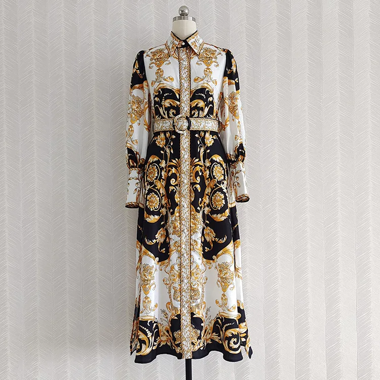 High Quality Palace Style Autumn New Women's Retro Printing Single-breasted Long-sleeved Dress with Slits with Belt
High Quality Palace Style Autumn New Women's Retro Printing Single-breasted Long-sleeved Dress with Slits with Belt