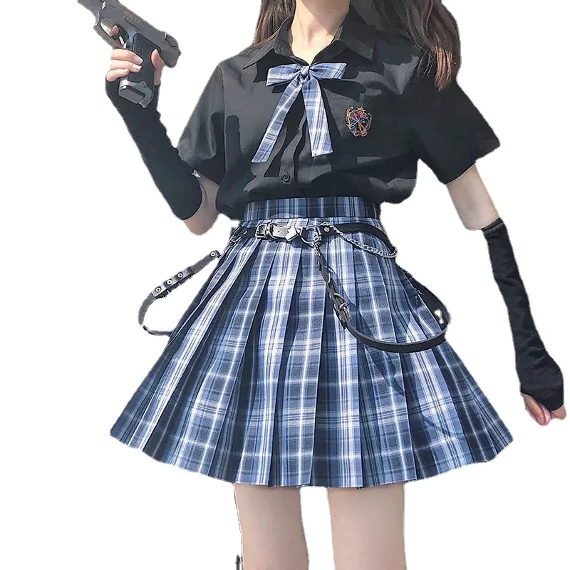 skirt and top two piece set women blouses korean harajuku shirt black gothic JK high waist mini sexy plaid skirts women suits 
skirt and top two piece set women blouses korean harajuku shirt black gothic JK high waist mini sexy plaid skirts women suits