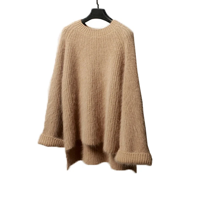 Женский свитер из мохера повседневный пуловер с длинными рукавами и круглым
