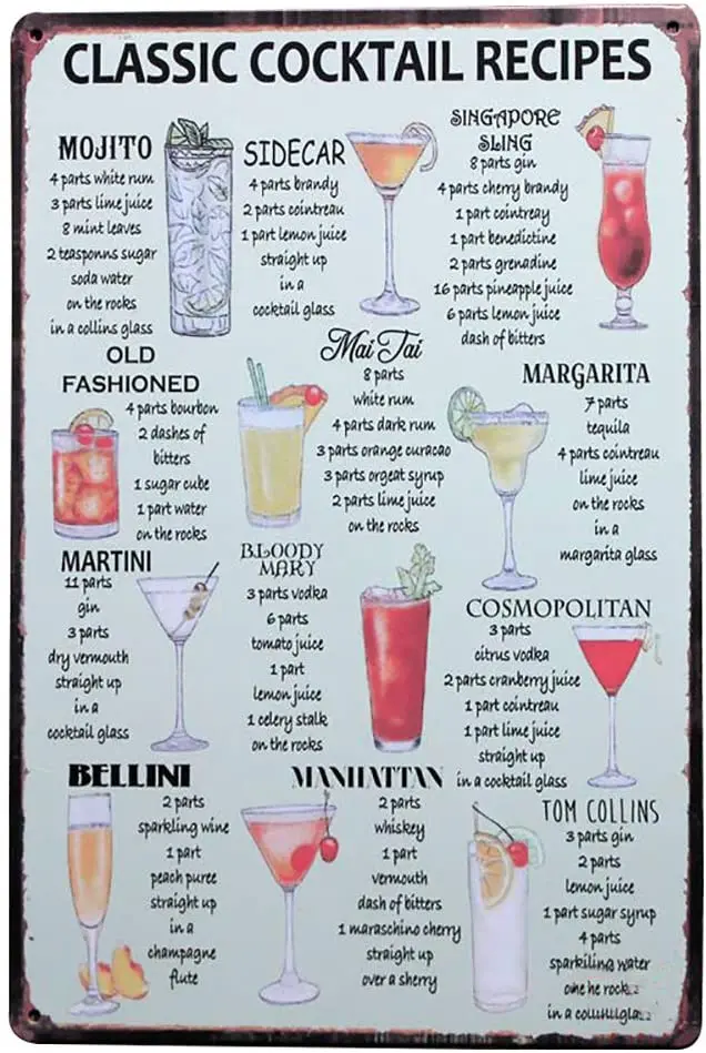 Lumanuby. Vintage Metal Painting Home Decor Cocktail Recipes Cafe Bar Pub Advertising Tin Sign Metal Wall Art Sign 20x30CM
Lumanuby. Vintage Metal Painting Home Decor Cocktail Recipes Cafe Bar Pub Advertising Tin Sign Metal Wall Art Sign 20x30CM