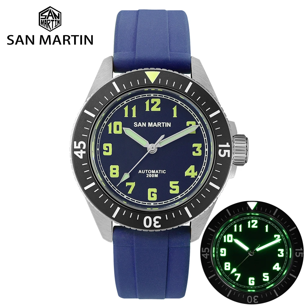 San Martin 40mm Black Dial Men's Diver Watch Sapphire Stainless Steel Automatic Movement 200m Water Resistance Lume Rubber Strap
San Martin 40mm Black Dial Men's Diver Watch Sapphire Stainless Steel Automatic Movement 200m Water Resistance Lume Rubber Strap