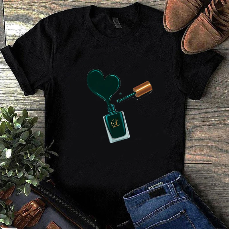 2021 Summer Korean Women's Ladies Nail Polish Printing Casual Harajuku Tops T-shirts Fashion Clothing Women's New Shirts