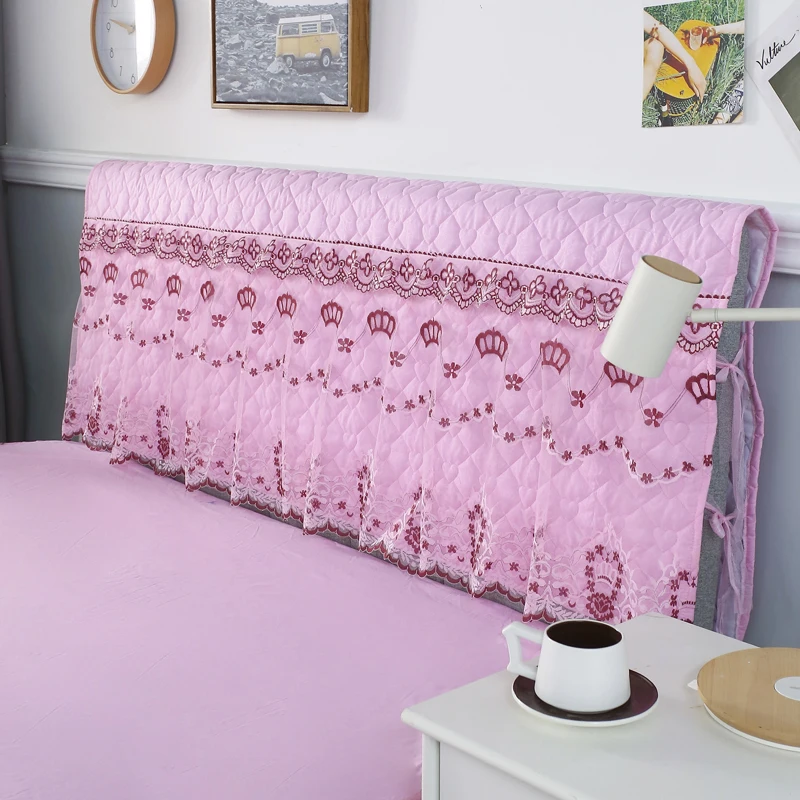 

Romantic Cotton Quilted Bed Headboard Cover 200x55cm Luxury Lace Bed Head Dust Cover Princess Pink Lace Soft Graceful Head Cover