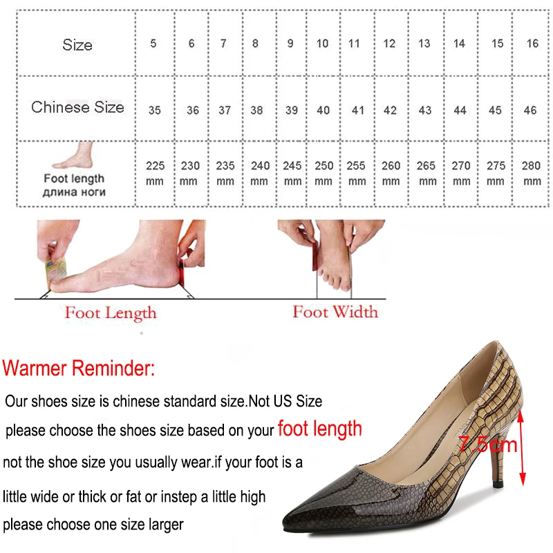 Fashion Sexy Pointed Toe Pumps Stiletto High Heel 7.5cm Large Size 35-46 Women Shoes Stitching Snake Print Women Shoes Dropship
Fashion Sexy Pointed Toe Pumps Stiletto High Heel 7.5cm Large Size 35-46 Women Shoes Stitching Snake Print Women Shoes Dropship