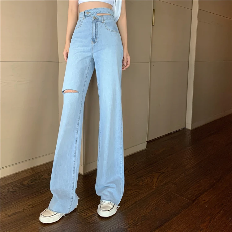 Women Clothing Vintage Korean version High-waisted Hole pants Women Casual Loose Double-Waisted retro wide-legged Jeans 987C
Women Clothing Vintage Korean version High-waisted Hole pants Women Casual Loose Double-Waisted retro wide-legged Jeans 987C