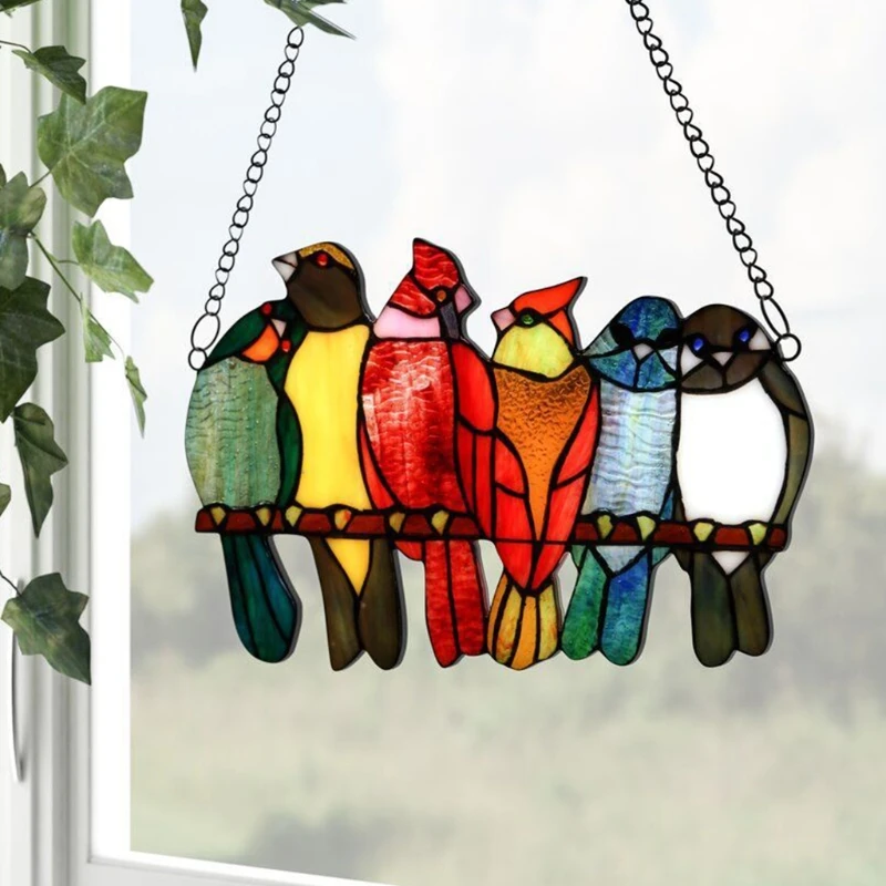 Multicolor Birds on a Wire High Stained Glass Suncatcher Window Panel Birds Stained Glass Window Hanging Pendant
Multicolor Birds on a Wire High Stained Glass Suncatcher Window Panel Birds Stained Glass Window Hanging Pendant