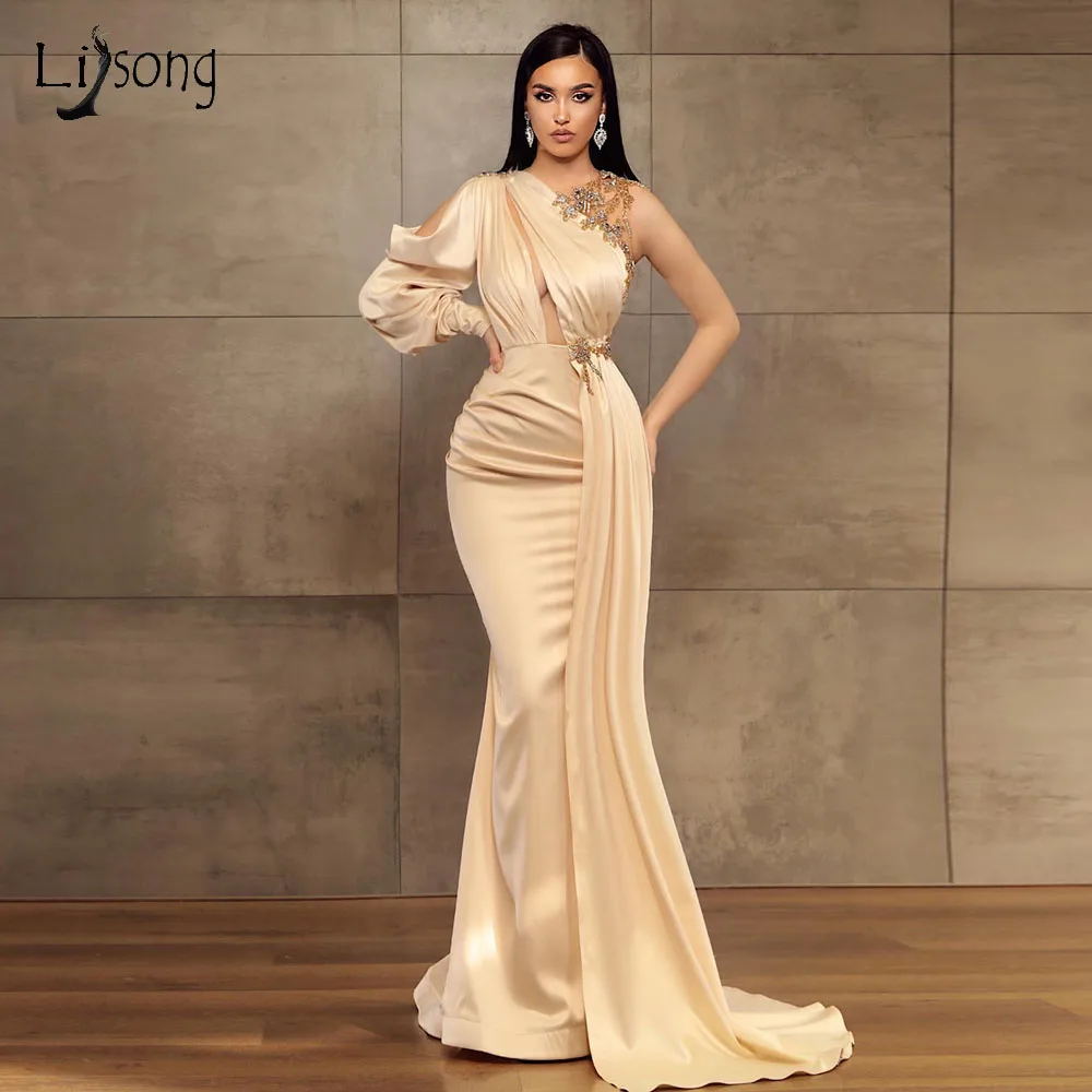 Demure Beige Mermaid Evening Dresses 2020 One Shoulder Floral Beaded Crystal Long Evening Gowns Formal Party Dress
Demure Beige Mermaid Evening Dresses 2020 One Shoulder Floral Beaded Crystal Long Evening Gowns Formal Party Dress