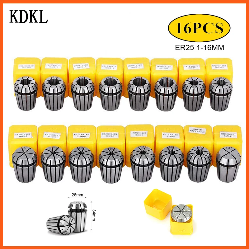 16PCS ER25 Precision Spring Collet Set 1-16mm Workholding Tools Holder For CNC Engraving Machine Lathe Mill 2/3/4/5/6/7/8/9/10mm
16PCS ER25 Precision Spring Collet Set 1-16mm Workholding Tools Holder For CNC Engraving Machine Lathe Mill 2/3/4/5/6/7/8/9/10mm