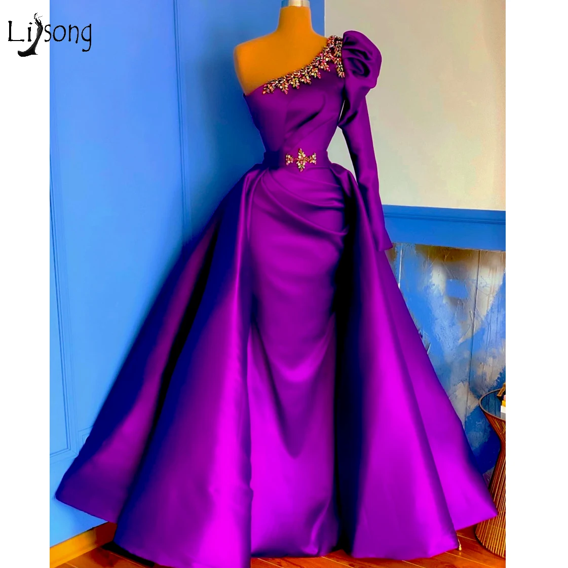 Real Image Purple Mermaid Prom Dresses With Detachable Train Colorful Crystal One Shoulder Long Prom Gowns Vestidos De Noite
Real Image Purple Mermaid Prom Dresses With Detachable Train Colorful Crystal One Shoulder Long Prom Gowns Vestidos De Noite
