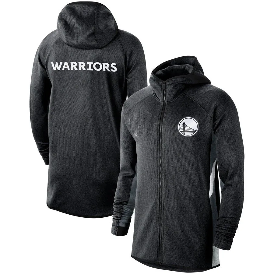 

Men Golden State Heathered Black Warriors Authentic Showtime Therma Flex Performance Full-Zip Hoodie