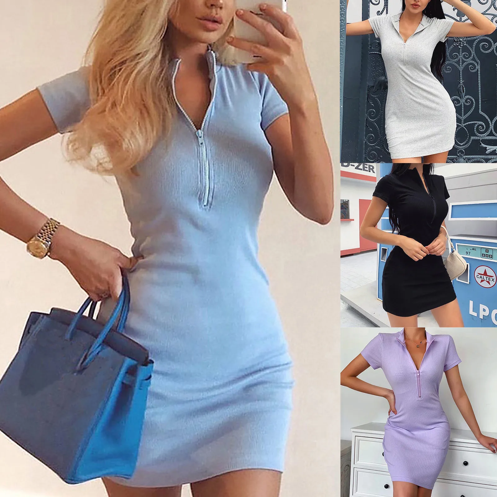 2021 Women's High Neck Short Sleeve Bag Hip Skirt Zipper Dress Simple Fashion Slim Women Elegant Ladies Streetwear Vestido
2021 Women's High Neck Short Sleeve Bag Hip Skirt Zipper Dress Simple Fashion Slim Women Elegant Ladies Streetwear Vestido