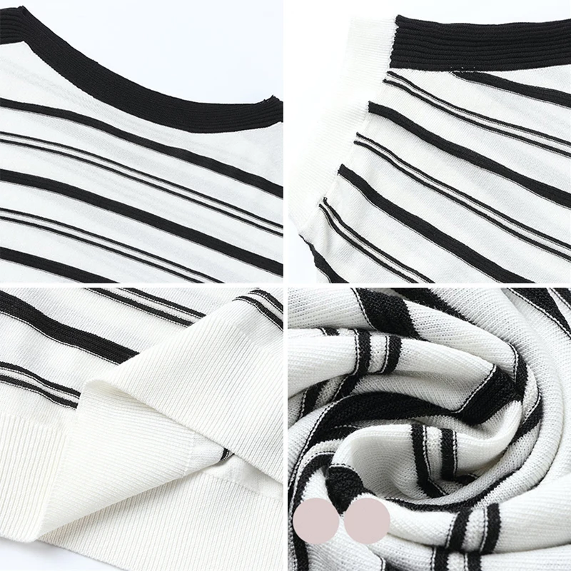 Casual Summer Thin Knitwear Tops Loose Batwing Short Sleeve Stripe Knitted T-Shirt Women Korean Style Contrast Color Tee Female
Casual Summer Thin Knitwear Tops Loose Batwing Short Sleeve Stripe Knitted T-Shirt Women Korean Style Contrast Color Tee Female