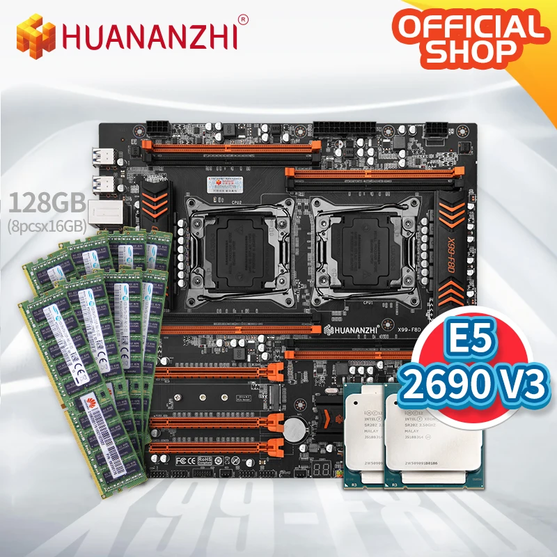 HUANANZHI X99 F8D Материнская плата Intel Dual с XEON E5 2690 V3 * 2 8*16 Гб DDR4 RECC памяти комбо комплект