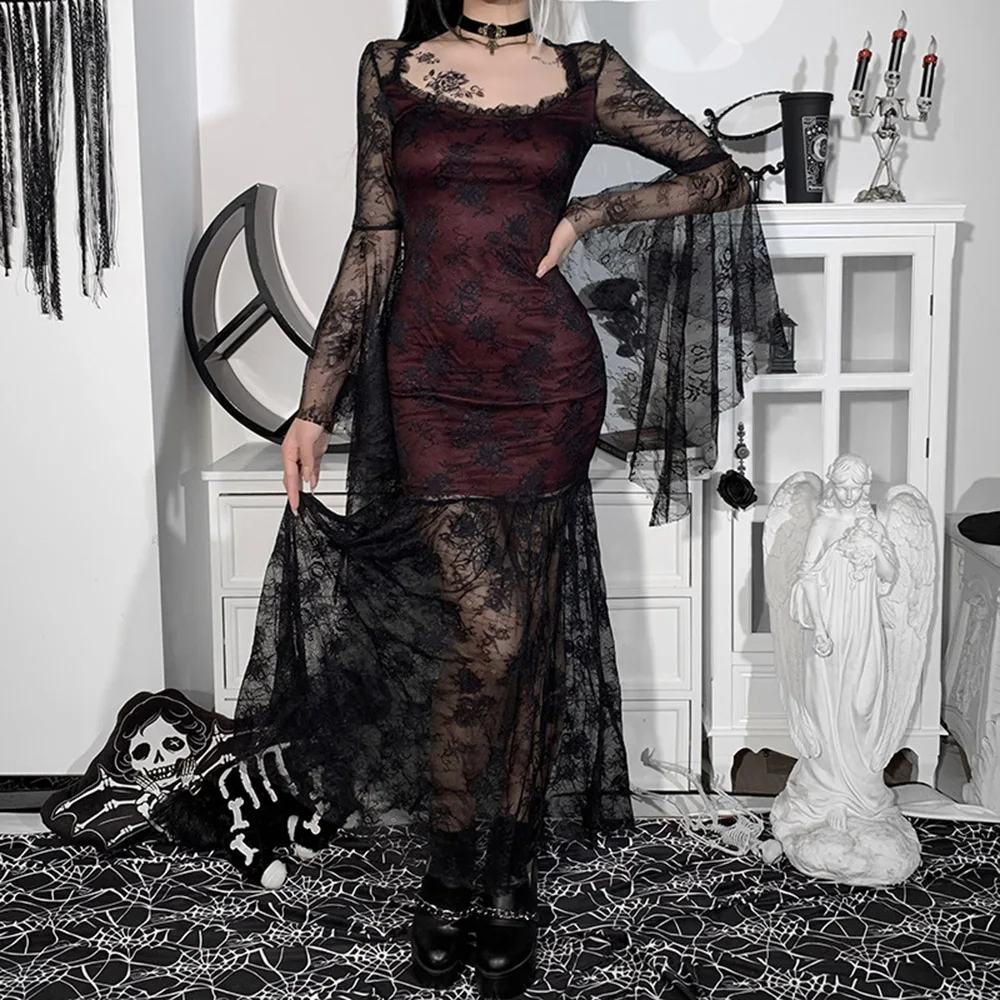 New Fashion Autumn Dark Retro Lolita Temperament Long Skirt Female Lace Mesh Yarn Perspective Stitching Long-sleeved Dress
New Fashion Autumn Dark Retro Lolita Temperament Long Skirt Female Lace Mesh Yarn Perspective Stitching Long-sleeved Dress