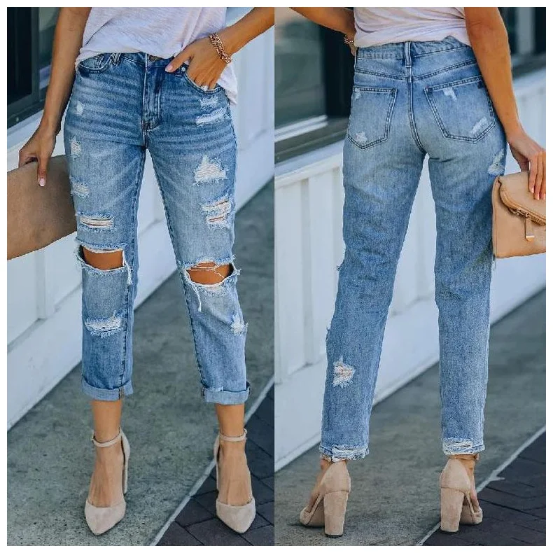 Mandylandy Jeans Summer Fashion Mid Waist Button Pocket Denim Straight-Leg Pants Women's Casual Solid Color Ripped Jeans
Mandylandy Jeans Summer Fashion Mid Waist Button Pocket Denim Straight-Leg Pants Women's Casual Solid Color Ripped Jeans