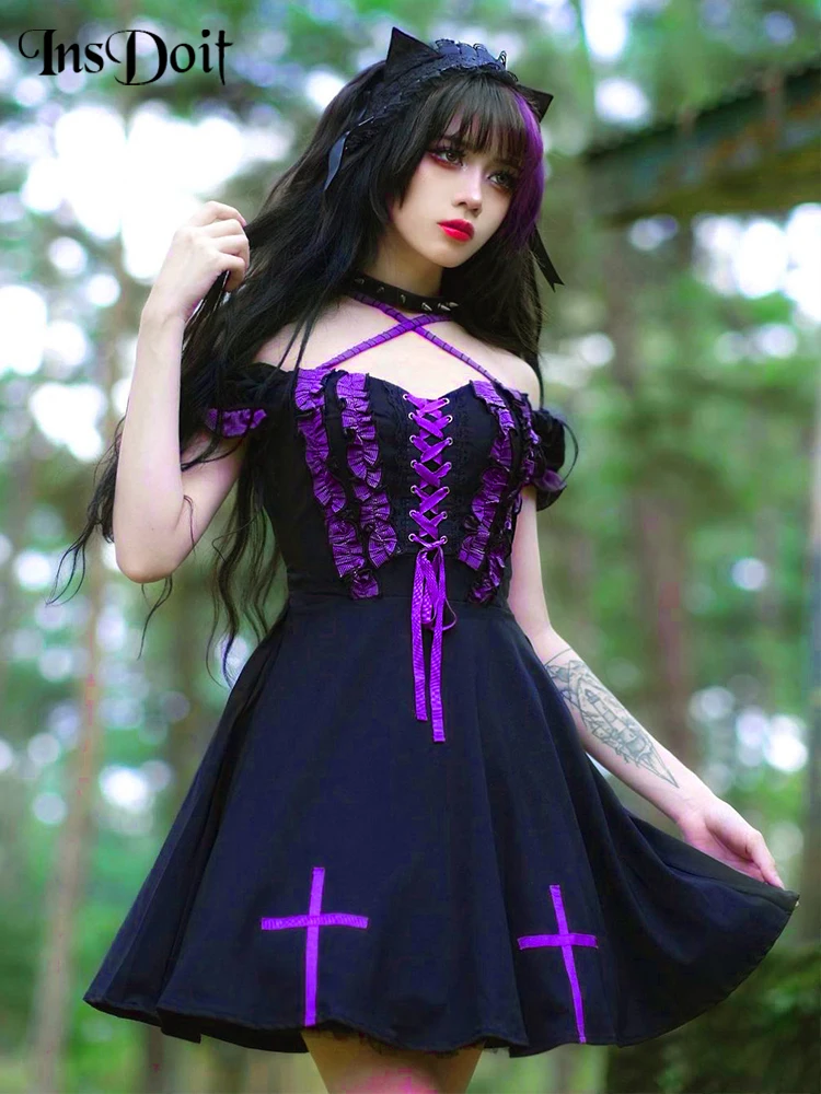 InsDoit Gothic Bandage Cross Black Dress Vintage Aesthetic Sexy Halter Corset A-LINE Dress Grunge Clothes Party Fairy Mini Dress
InsDoit Gothic Bandage Cross Black Dress Vintage Aesthetic Sexy Halter Corset A-LINE Dress Grunge Clothes Party Fairy Mini Dress