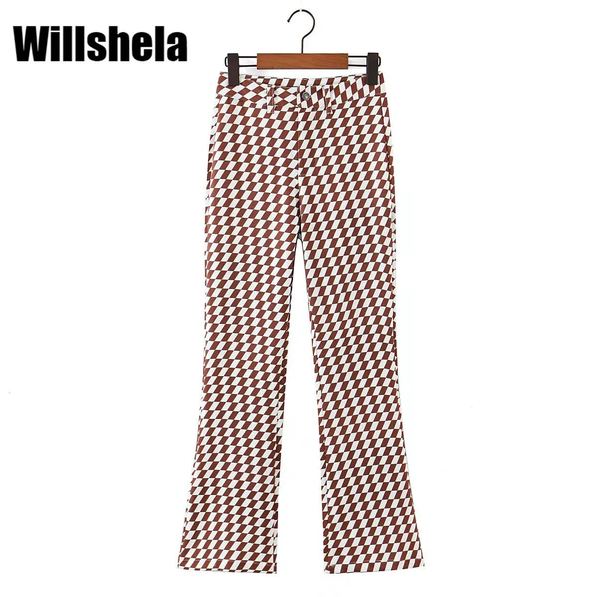 Willshela Women Fashion Geometric Printed Full Length Flare Trousers Front Zip Fly and Buttons Chic Lady Woman Elastic Pants
Willshela Women Fashion Geometric Printed Full Length Flare Trousers Front Zip Fly and Buttons Chic Lady Woman Elastic Pants