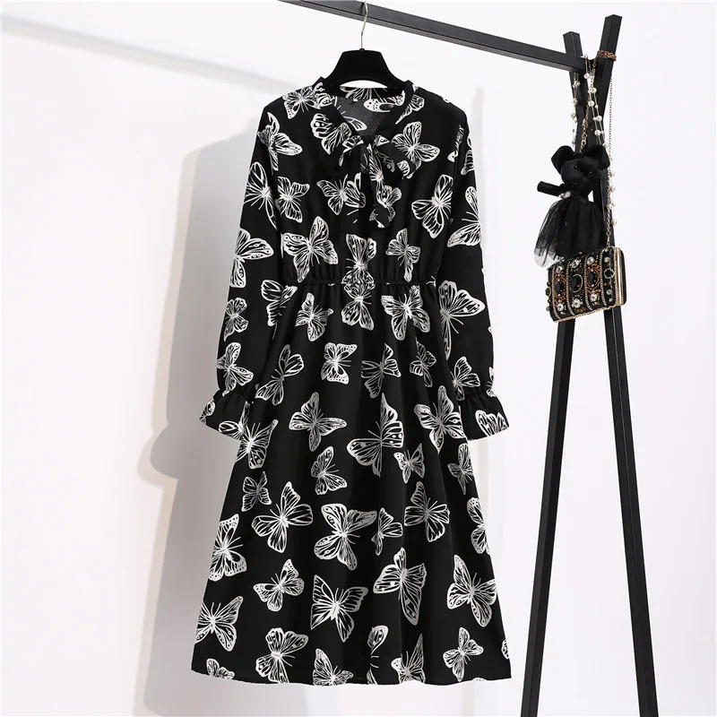 Print Long Sleeve Bow Tie Sundress Spring Autumn Vintage Patchwork V Neck A-line Dress Lady Korean Style Elegant Midi Vestidos 
Print Long Sleeve Bow Tie Sundress Spring Autumn Vintage Patchwork V Neck A-line Dress Lady Korean Style Elegant Midi Vestidos