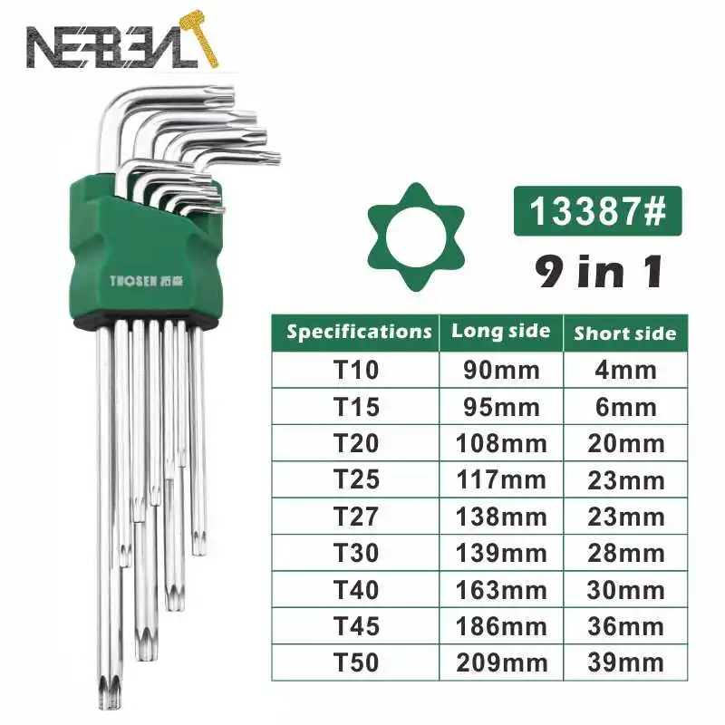 9 шт. Набор шестигранных ключей Тип L Прочный метрический звездообразный хромованадиевый звездообразный ключ инструмент Отвертка T10 T15 T20 T25 T27 T30 T40 T45 T50
9 шт. Набор шестигранных ключей Тип L Прочный метрический звездообразный хромованадиевый звездообразный ключ инструмент Отвертка T10 T15 T20 T25 T27 T30 T40 T45 T50