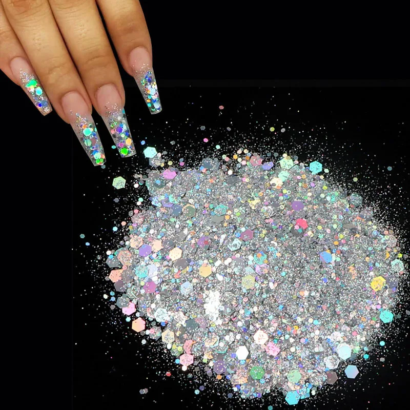 50G Holographic Mixed Hexagon Shape Chunky Nail Glitter Silver Sequins Laser Sparkly Flakes Slices Manicure Nails Art Decoration
50G Holographic Mixed Hexagon Shape Chunky Nail Glitter Silver Sequins Laser Sparkly Flakes Slices Manicure Nails Art Decoration