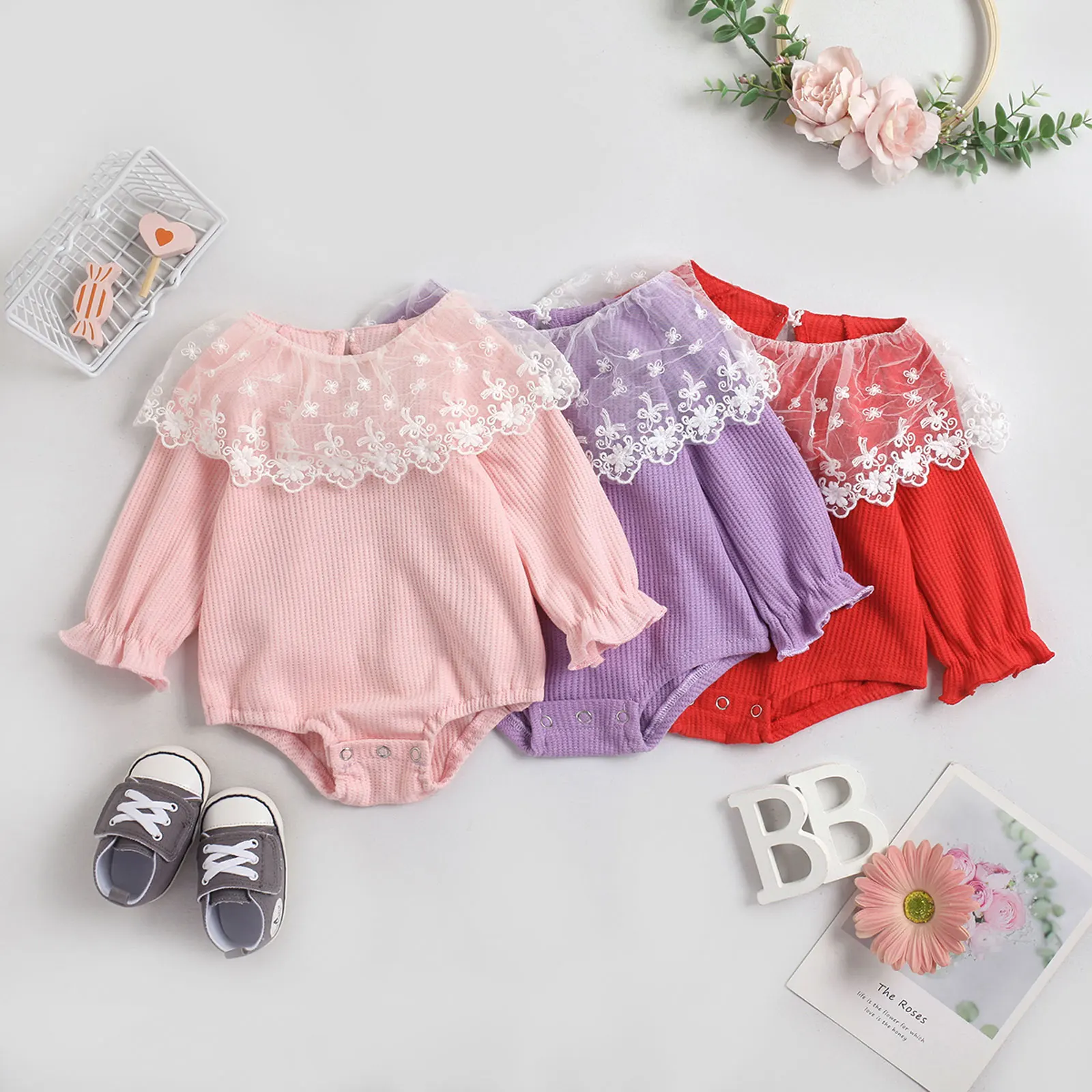Newborn Floral Lace Ruffle Playsuit, Baby Girls Cute Long Sleeve Round Neck Romper
Newborn Floral Lace Ruffle Playsuit, Baby Girls Cute Long Sleeve Round Neck Romper