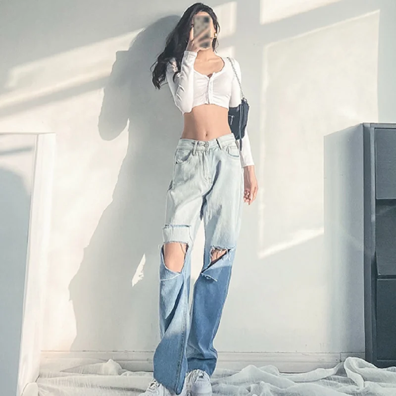Design Gradient High Waist Jeans Women Spring Summer 2021 New Straight Loose Wide Leg Pants Harajuku Sexy Hole Denim Trousers
Design Gradient High Waist Jeans Women Spring Summer 2021 New Straight Loose Wide Leg Pants Harajuku Sexy Hole Denim Trousers