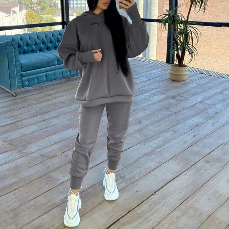 Thin Fleece Letter Print Hooded Tracksuit Women Two Piece Set Autumn Clothes Hoodie Sweatshirt Top and Pants Suit Casual Outfits
Thin Fleece Letter Print Hooded Tracksuit Women Two Piece Set Autumn Clothes Hoodie Sweatshirt Top and Pants Suit Casual Outfits