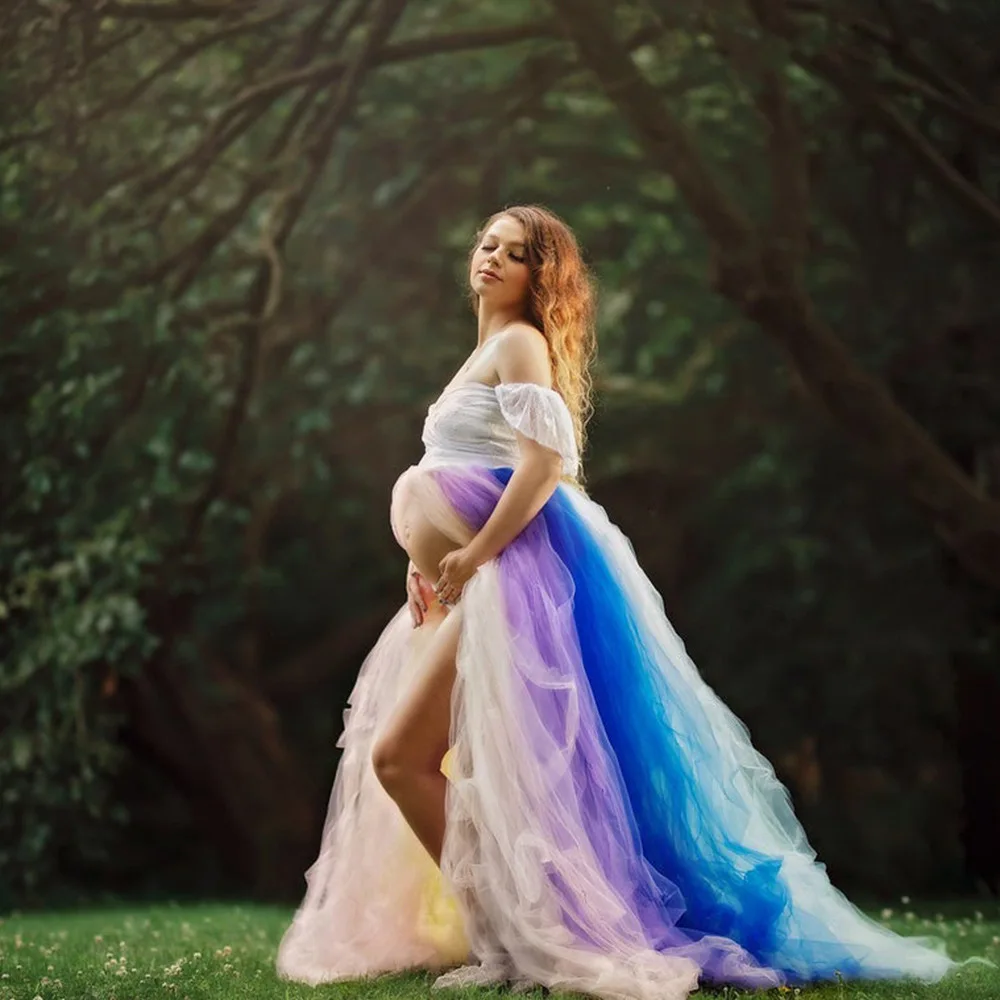Off Shoulder Rainbow Maternity Dresses Photography Props Maxi Gown Mesh Women Pregnant Long Pregnancy Dress For Photo Shoot
Off Shoulder Rainbow Maternity Dresses Photography Props Maxi Gown Mesh Women Pregnant Long Pregnancy Dress For Photo Shoot