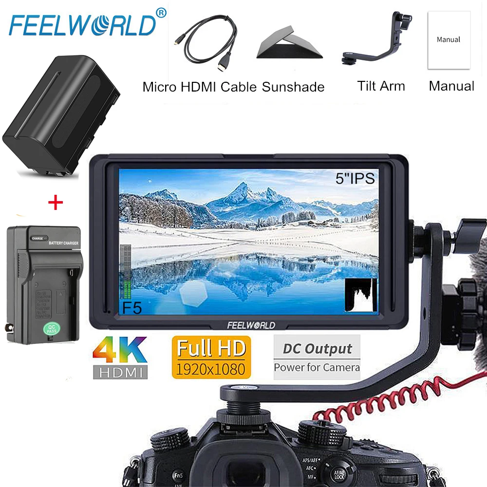 Камера FEELWORLD F5 5 дюймов полевой монитор 4K HDMI Full HD 1920x1080 IPS видео фокус помощь с
