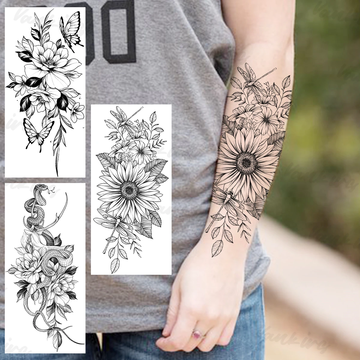 Big Sun Flower Temporary Tattoos For Women Girls Realistic Butterfly Snake Peony Fake Tattoo Sticker Arm Body Tatoos Waterproof
Big Sun Flower Temporary Tattoos For Women Girls Realistic Butterfly Snake Peony Fake Tattoo Sticker Arm Body Tatoos Waterproof