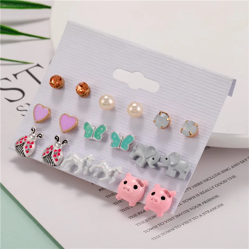 PINIYA 9 Pairs/set Women's Cute Colorful Enamel Animal Elephant Pig Horse Stud Earrings Set Mix Girl Insect Bee Ladybug Earring
PINIYA 9 Pairs/set Women's Cute Colorful Enamel Animal Elephant Pig Horse Stud Earrings Set Mix Girl Insect Bee Ladybug Earring
