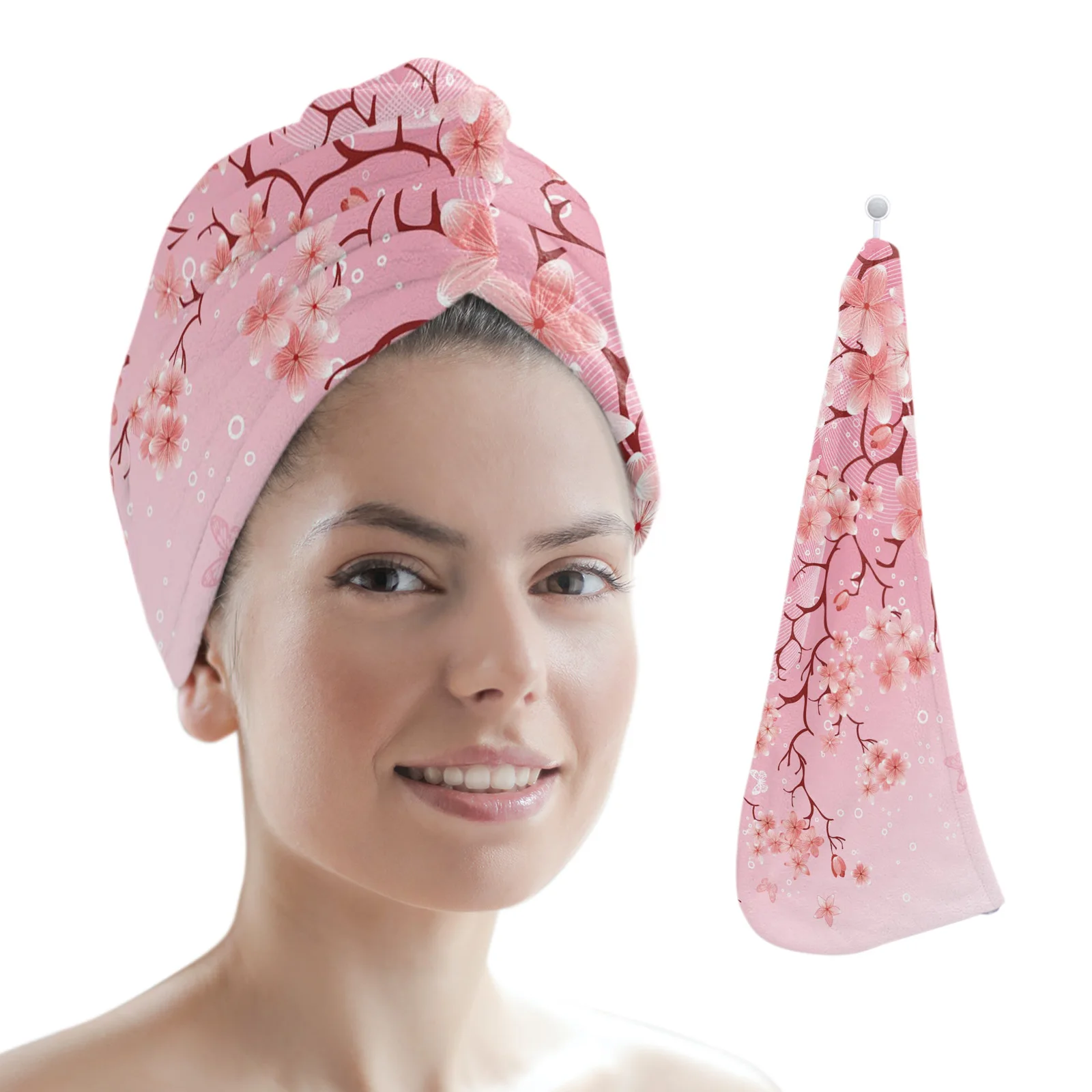 Женское полотенце из микрофибры, быстросохнущее полотенце для волос с розовыми цветами вишни и бабочкой
Женское полотенце из микрофибры, быстросохнущее полотенце для волос с розовыми цветами вишни и бабочкой