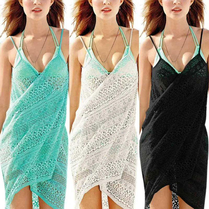 Womens Strappy Swim Cover Up Sleeveless Loose Lace Swimwear Blouse Long Dress 
Womens Strappy Swim Cover Up Sleeveless Loose Lace Swimwear Blouse Long Dress