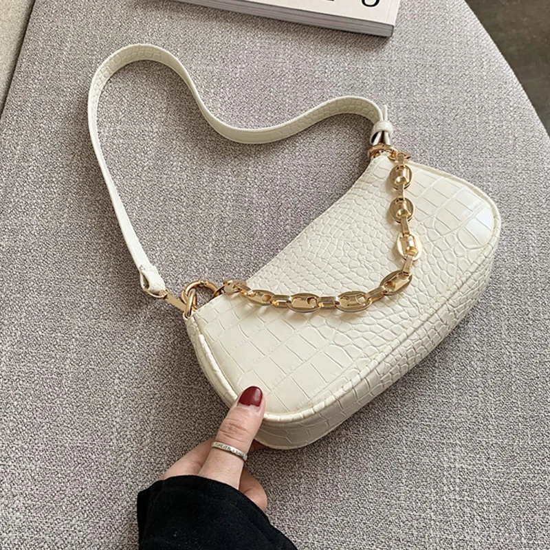 Fashion Crocodile Pattern Baguette Bags MINI PU Leather Shoulder Bags For Women Chain Designer Luxury Handbag Female Travel Tote
Fashion Crocodile Pattern Baguette Bags MINI PU Leather Shoulder Bags For Women Chain Designer Luxury Handbag Female Travel Tote
