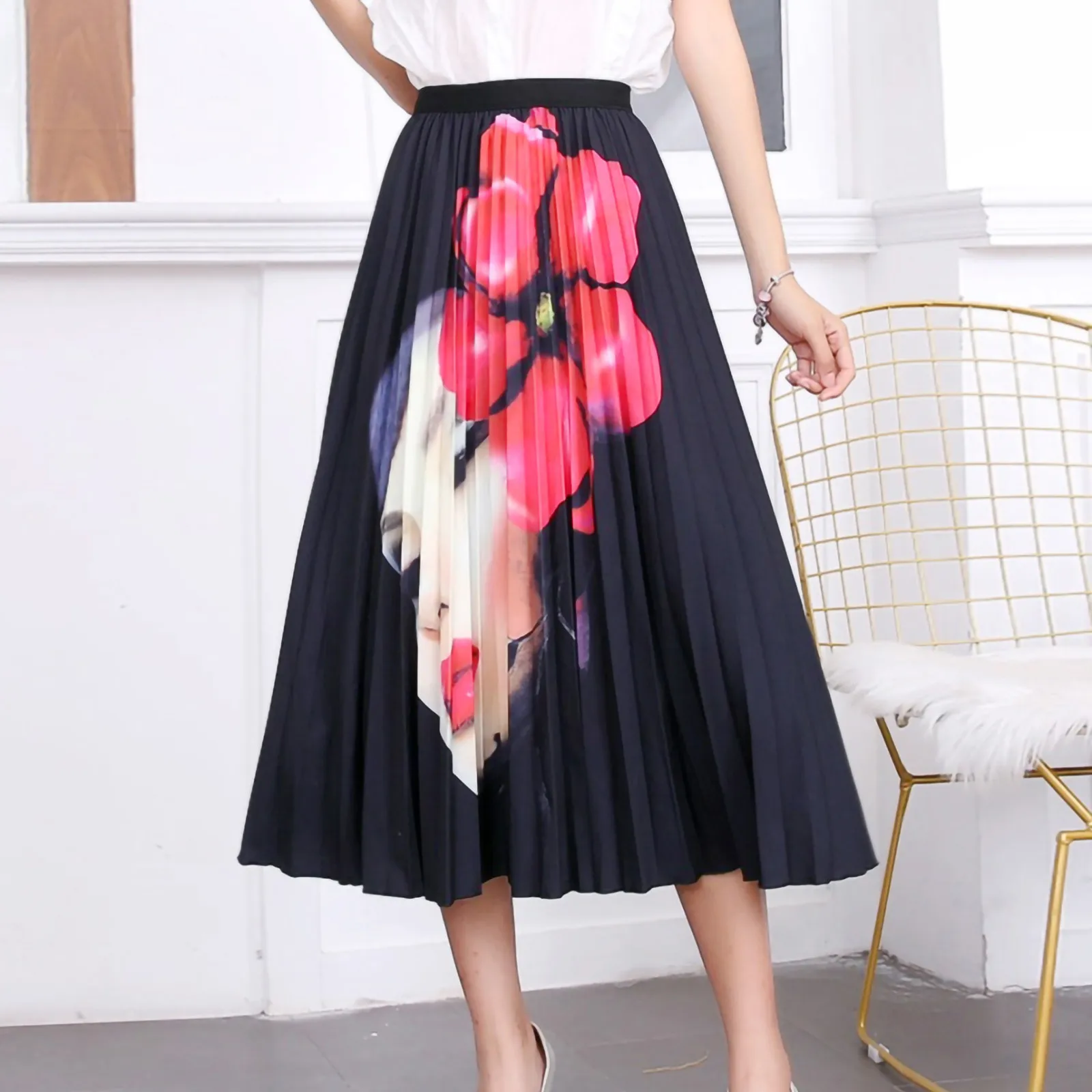 Womail Women Casual Elastic Waist Pleated Skirt Printed Medium Length Half High-Waisted Skirt Pleated A-line Skirt Mujer Falda
Womail Women Casual Elastic Waist Pleated Skirt Printed Medium Length Half High-Waisted Skirt Pleated A-line Skirt Mujer Falda