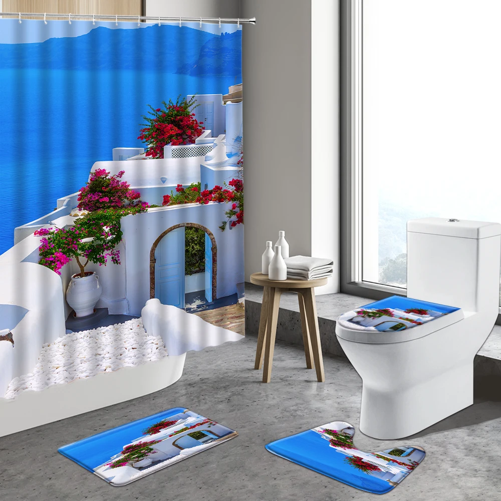 Greek Mediterranean Style Shower Curtain Sea View Flower Architecture Santorini Island Landscape Bathroom Decor Sets Bath Mats
Greek Mediterranean Style Shower Curtain Sea View Flower Architecture Santorini Island Landscape Bathroom Decor Sets Bath Mats