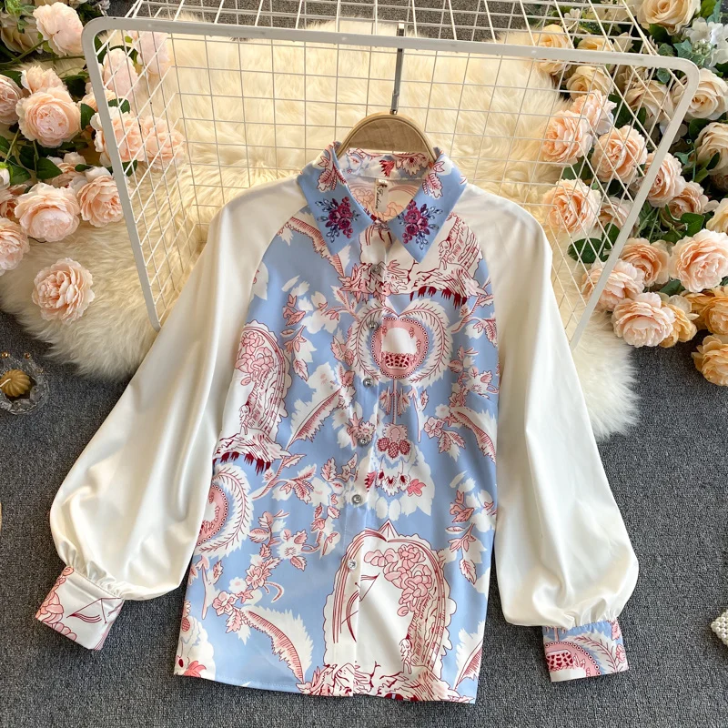 Women Printing Lapel Lantern Sleeve Shirt Shorts Two Piece Set Temperament Fashion Autumn
Women Printing Lapel Lantern Sleeve Shirt Shorts Two Piece Set Temperament Fashion Autumn