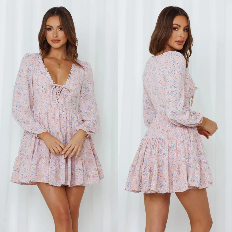 2021 Sexy Deep V Neck Lace Patchwork Bandage Women's Mini Dress Spring Autumn Casual Solid Long Sleeve Print Ladies Folds Dress
2021 Sexy Deep V Neck Lace Patchwork Bandage Women's Mini Dress Spring Autumn Casual Solid Long Sleeve Print Ladies Folds Dress