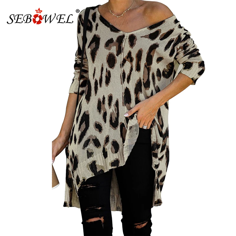 SEBOWEL Casual Long Sleeve Oversized Pullover Sweater for Women V-neck Leopard Knitted With Slits Loose Style Tops Autumn Winter
SEBOWEL Casual Long Sleeve Oversized Pullover Sweater for Women V-neck Leopard Knitted With Slits Loose Style Tops Autumn Winter