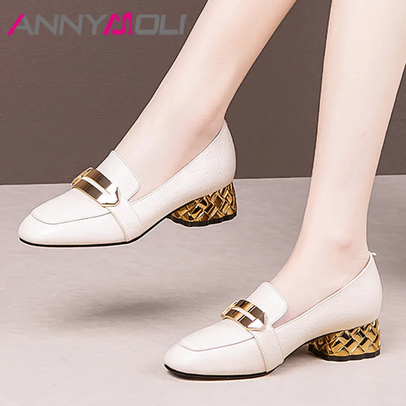 ANNYMOLI Loafers Shoes Genuine Leather Thick Heel Women Pumps Metal Decoration Round Toe Ladies Med Heels Footwear Beige Size 42
ANNYMOLI Loafers Shoes Genuine Leather Thick Heel Women Pumps Metal Decoration Round Toe Ladies Med Heels Footwear Beige Size 42