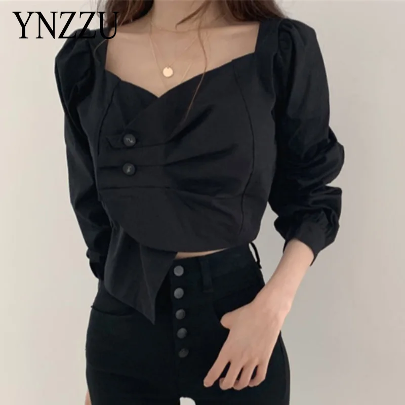 Buttons Women irregular Fashion Tops Pleated V-neck Solid Female Short blouse Long sleeve streetwear Sexy Tops White YNZZU YT812
Buttons Women irregular Fashion Tops Pleated V-neck Solid Female Short blouse Long sleeve streetwear Sexy Tops White YNZZU YT812