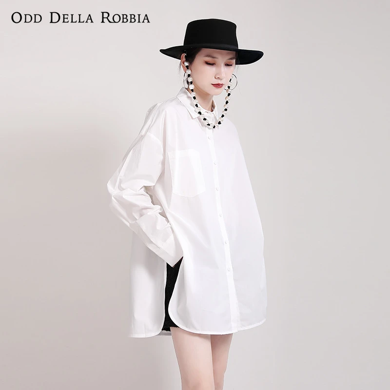 OddDellaRobbia Spring Summer Fashion Casual Office Loose Lapel Open Collar Silhouette Side Slit White Elegant OL Shirt Women2013
OddDellaRobbia Spring Summer Fashion Casual Office Loose Lapel Open Collar Silhouette Side Slit White Elegant OL Shirt Women2013