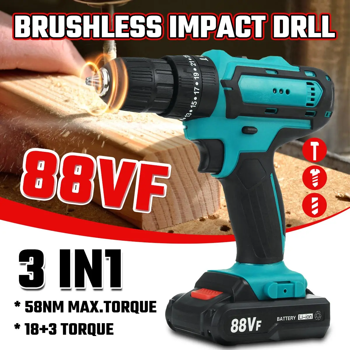 18+3 Torque 88V 7500mAh Cordless Drill 3IN1 Electric Impact Electrical Screwdriver Impact Wireless Tool Electric Hand Tools
18+3 Torque 88V 7500mAh Cordless Drill 3IN1 Electric Impact Electrical Screwdriver Impact Wireless Tool Electric Hand Tools