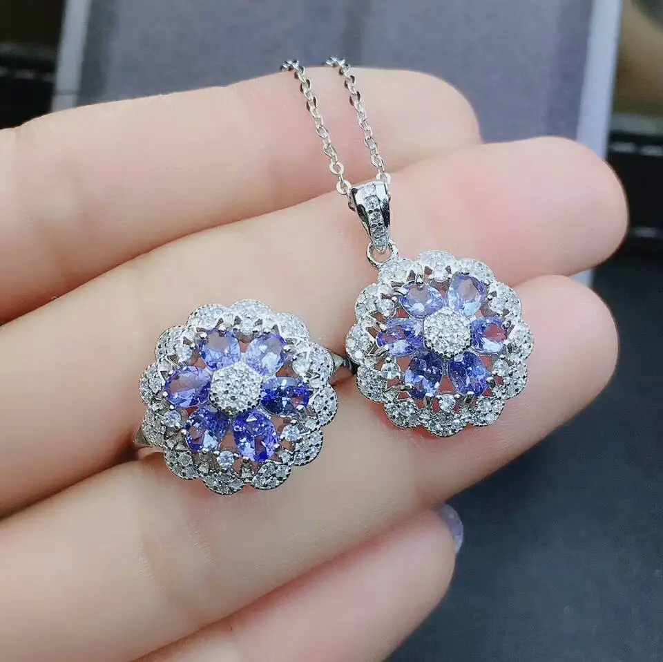 MeiBaPJ Natural Tanzanite Flower Jewelry Set 925 Solid Silver Necklace Ring Wedding Jewelry for Women
MeiBaPJ Natural Tanzanite Flower Jewelry Set 925 Solid Silver Necklace Ring Wedding Jewelry for Women