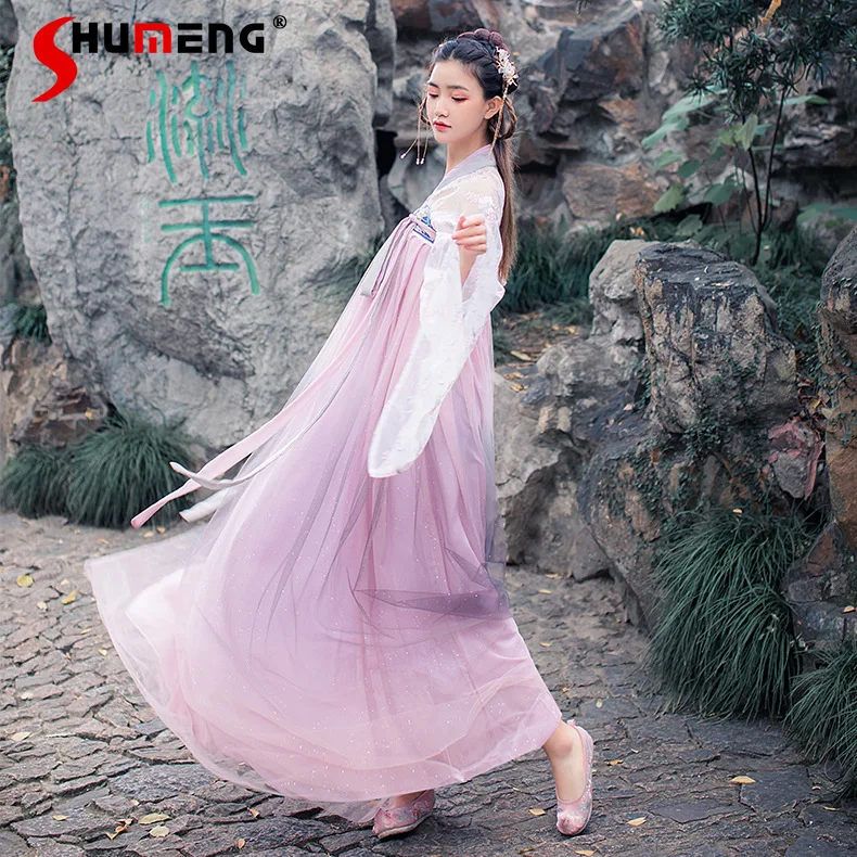Ancient Traditional Chinese Woman Elegant Dress Fairy Embroidery Stage Flok Dance Costume Retro Dynasty Chiffon Hanfu Dresses
Ancient Traditional Chinese Woman Elegant Dress Fairy Embroidery Stage Flok Dance Costume Retro Dynasty Chiffon Hanfu Dresses